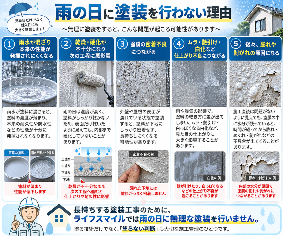 雨の日に外壁塗装はできる？台風前に塗装店が行う現場対策をご紹介｜ライフスマイル